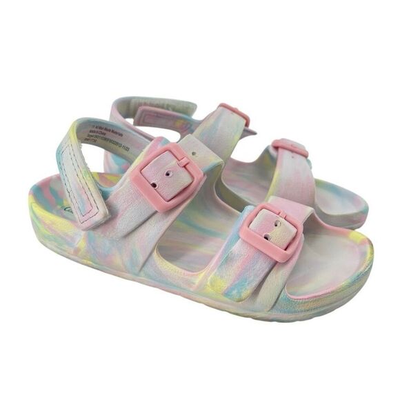 Cat & Jack Ade Girls Size 11 EVA Pastel Multicolor Double Strap Footbed Sandals - Picture 1 of 15